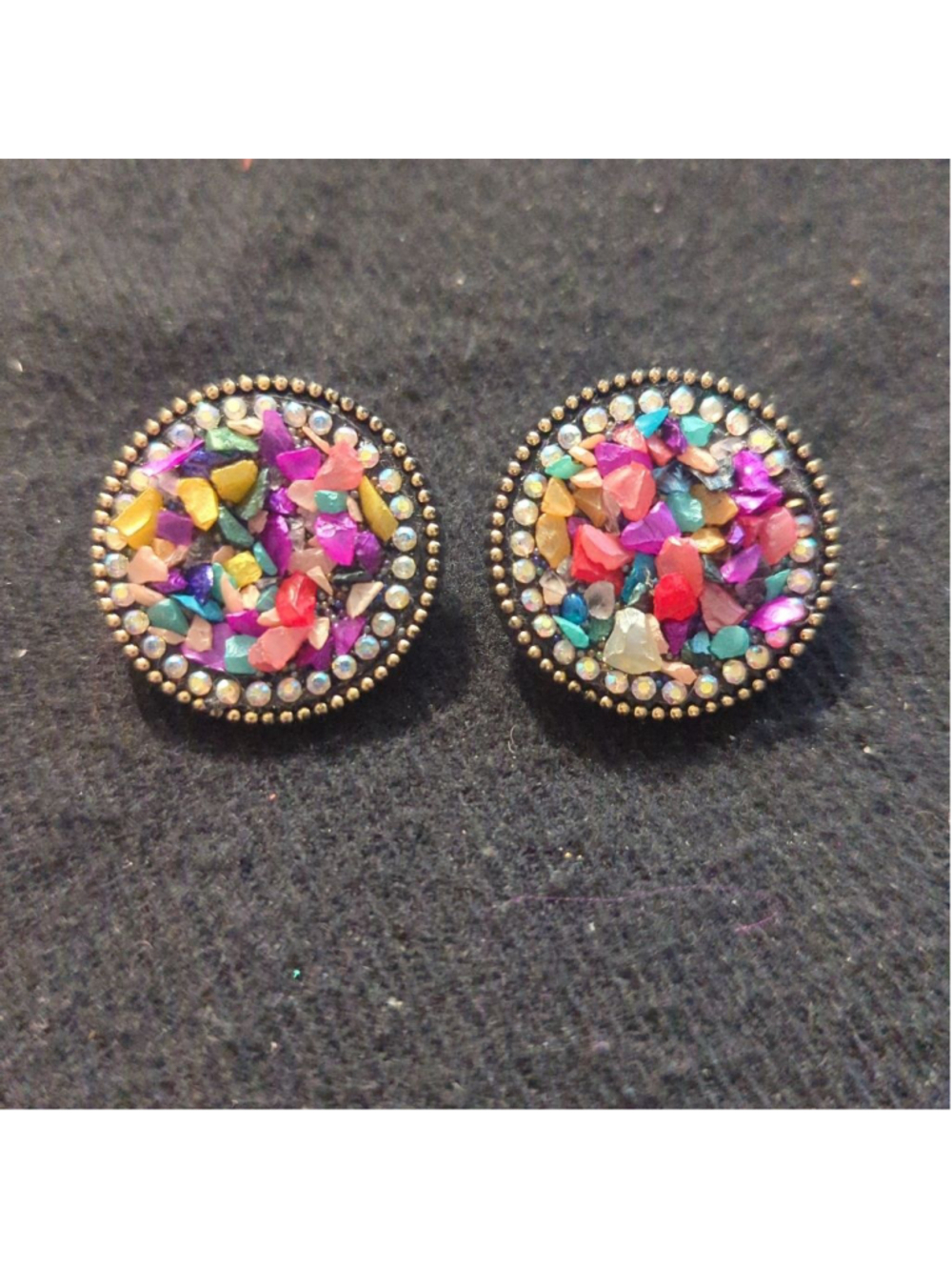 Rhinestone and Chip Multi Color Round Statement Earrings
